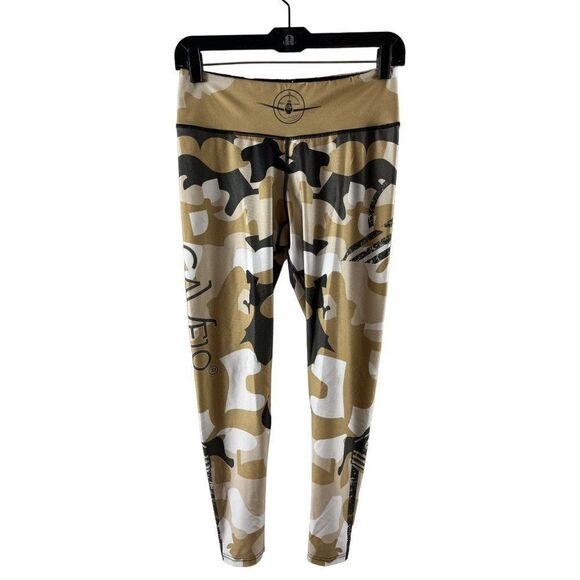 Gavelo Sandstorm Military Camo Print Compression 7/8 Leggings Large Tan Workout - Picture 1 of 9